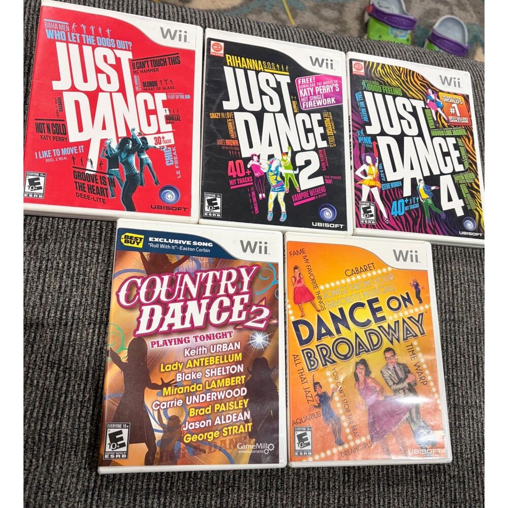 Nintendo Wii Dance Game Lot of 5 Just Dance 1 2 4 Country Dance 2 Broadway